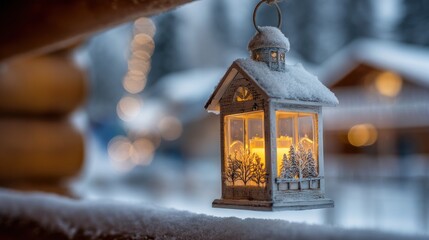 Winter lantern snow scene christmas decoration holiday light