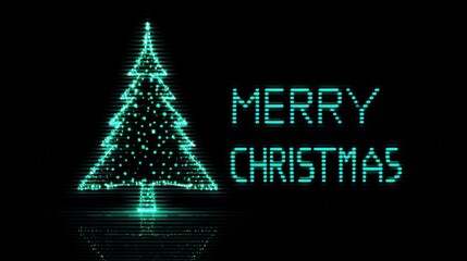 Merry christmas tree neon light festive holiday background