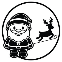 A black silhouette of a Santa and reindeer flying