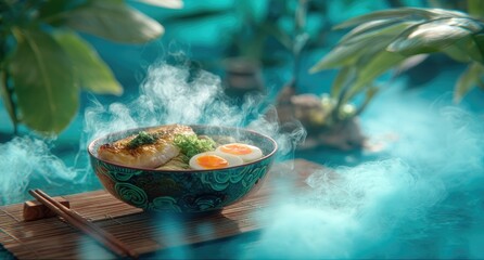 Steaming bowl of ramen
