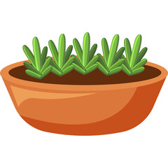 Four Green Sprouts Growing in a Round Terracotta Pot Filled With Dark Brown Soil Against a Transparent Background Detailed Vector Illustration