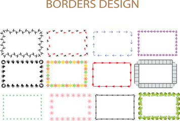 BORDERS DESIGN Decorative Rectangular Frames | Assorted Geometric and Floral Page Borders for Certificates, Invitations and Graphic Elements