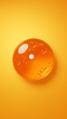 3D Illustration.Orange liquid floating on a yellow background. Gel. (Vertical)