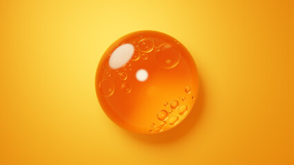 3D Illustration.Orange liquid floating on a yellow background. Gel. (Horizontal)