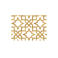 Golden Islamic Geometric Pattern Decorative Motif Intricate Star Shapes Translucent Background Islamic Art Architectural Detail