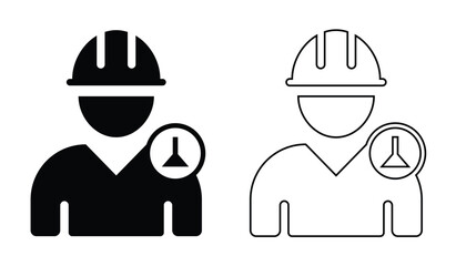 Vector icon set of engineer and surveyor – worker with hard hat, technical overlay symbol, planning, construction, and field specialist