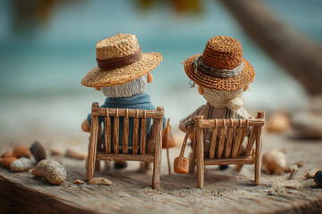 Seniors go on vacation at the beach. Seniors plan for retirement with insurance. Seniors are retired, plan life insurance at retirement concept.