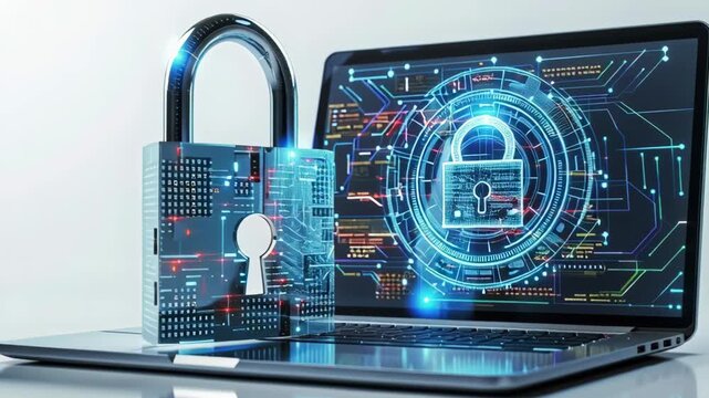 Digital Security Concept with Laptop and Padlock Representing Cyber Protection and Privacy