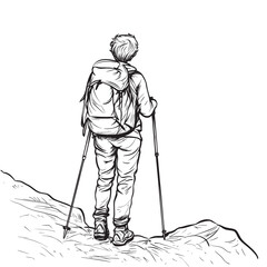 vector pencil outline illustration of hiking for mental clarity