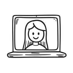 vector pencil outline illustration of webcam on a video call with a clear view