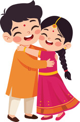 Brother Sister Children Hugging Bhai Dooj Illustration
