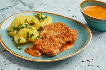 Breaded smoked tofu with capers