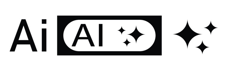 AI sparkle icon set, artificial intelligence star symbol collection, digital tech vector on transparent backgroundWeb