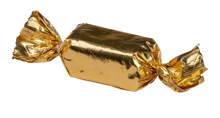 Golden wrapped candy isolated on transparent background