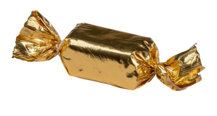 Golden wrapped candy isolated on transparent background