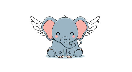 Obraz premium Cute baby elephant with white feathered wings sitting happily.