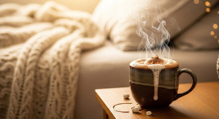 Indulge in sweet relaxation with a steaming hot chocolate topped with marshmallows, perfect for cozy autumn nights and warm winter mornings