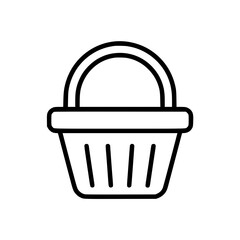 Line art illustration of a simple basket with rounded handle