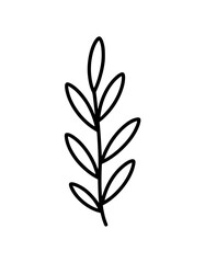 Minimalistic botanical line art of a branch with oval leaves