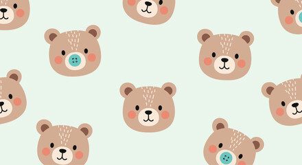 Cute teddy bear faces scattered on a light blue background.
