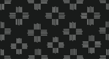 A repeating pattern of abstract crosses made from thin white lines on a dark background.