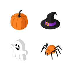 Halloween Icons Set Pumpkin Witch Hat Ghost Spider.