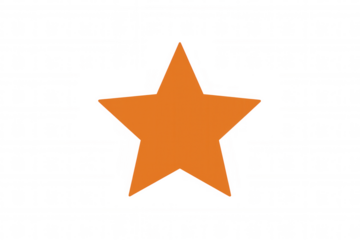 Orange five-pointed star shape with sharp angles representing quality, rating, and favorite on transparent background