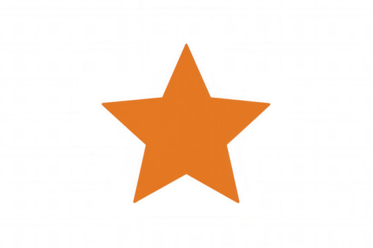 Orange five-pointed star shape with sharp angles representing quality, rating, and favorite on transparent background