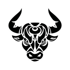 Fototapeta premium Powerful stylized bull head illustration in tribal, ornamental, and geometric art style. Strong animal symbol vector graphic.