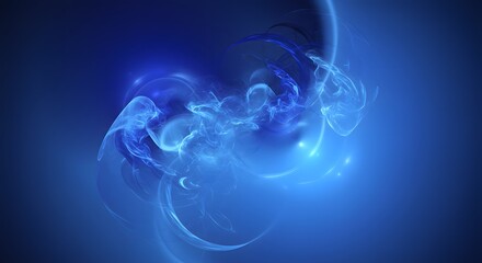 Abstract blue cloud-like formation with glowing tendrils, soft gradients, and dynamic movement