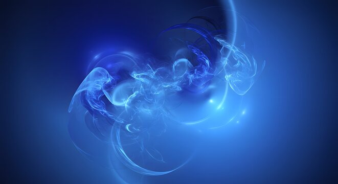 Abstract blue cloud-like formation with glowing tendrils, soft gradients, and dynamic movement