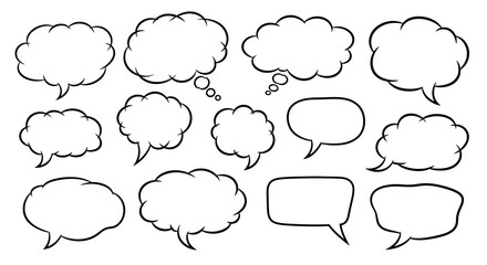 Fototapeta premium Illustrative collection of speech bubbles and thought clouds in cartoon style designs