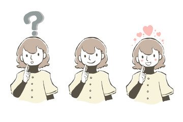 考えている女性のイラストセット