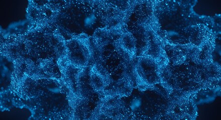 Abstract blue cloud-like form of glowing particles, swirling against a dark background