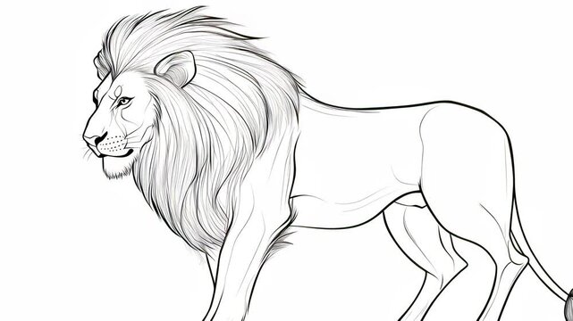 Majestic Lion Outline Illustration: Detailed Vector Line Art of a Regal African Lion on White Background for Coloring Books and Design Projects