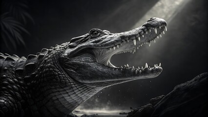 A dangerous reptile, the alligator or crocodile is a formidable predator found in the water, wild, or zoo, often showing its teeth and powerful jaws