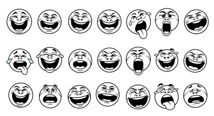 Naklejka premium Array of emotional facial expressions with contrasting emotions and exaggerated features