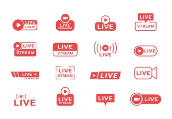 Icons for streaming, live broadcast, live performances, news and various video content. Vector illustration