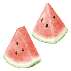 水彩画風の三角にカットしたスイカのイラスト