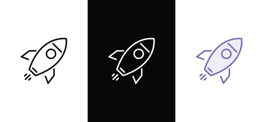 Rocket icon. Simple outline rocket signs set. Rocket launched icon.