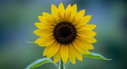 Obraz premium A vibrant sunflower in full bloom, its yellow petals radiating from a dark brown center