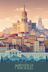 Marseille skyline minimalist style