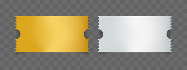 Golden and Silver Ticket Mockup – Realistic Vector Voucher, Coupon, or Event Pass Template with Transparent Background