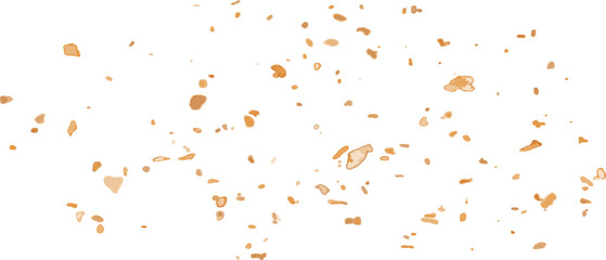 A pile of cookie crumbs overhead view on a white table. Bright yellow cookie pieces or crunchy bits on countertop. Scattered broken crushed nuts. Vector illustration.