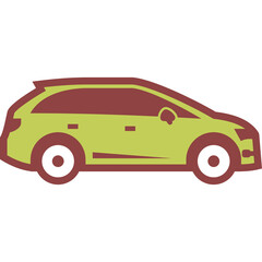 Green Wagon Car Side View Silhouette With Red Outline Isolated On Transparent Background