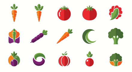 Assortment of vibrant vegetable icons depicting healthy eating and agriculture concepts