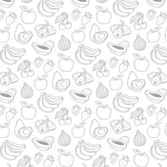Hand Drawn Outline Botanical Floral Seamless Pattern with Various Leaves and Fruits on Transparent Background Simple Sketchy Repeating Design