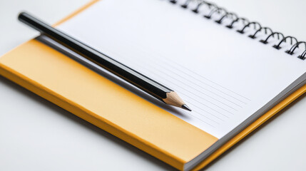Naklejka premium Notebook with pencil on white background, perfect for writing and sketching ideas