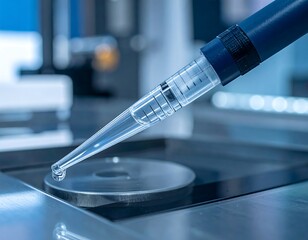 Close-up of a pipette dispensing liquid onto a surface