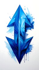 Abstract blue directional arrow illustration in an upward-downward configuration with watercolor effects